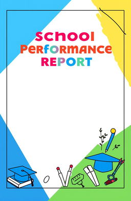 A visually appealing cover page for a school performance report, featuring a colorful background with abstract geometric shapes symbolizing creativity and education