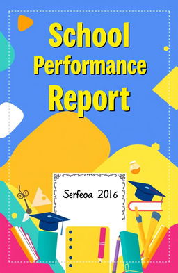 A visually appealing cover page for a school performance report, featuring a colorful background with abstract geometric shapes symbolizing creativity and education