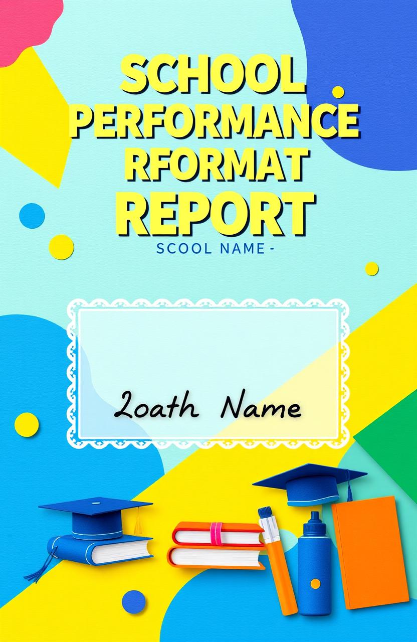 A visually appealing cover page for a school performance report, featuring a colorful background with abstract geometric shapes symbolizing creativity and education