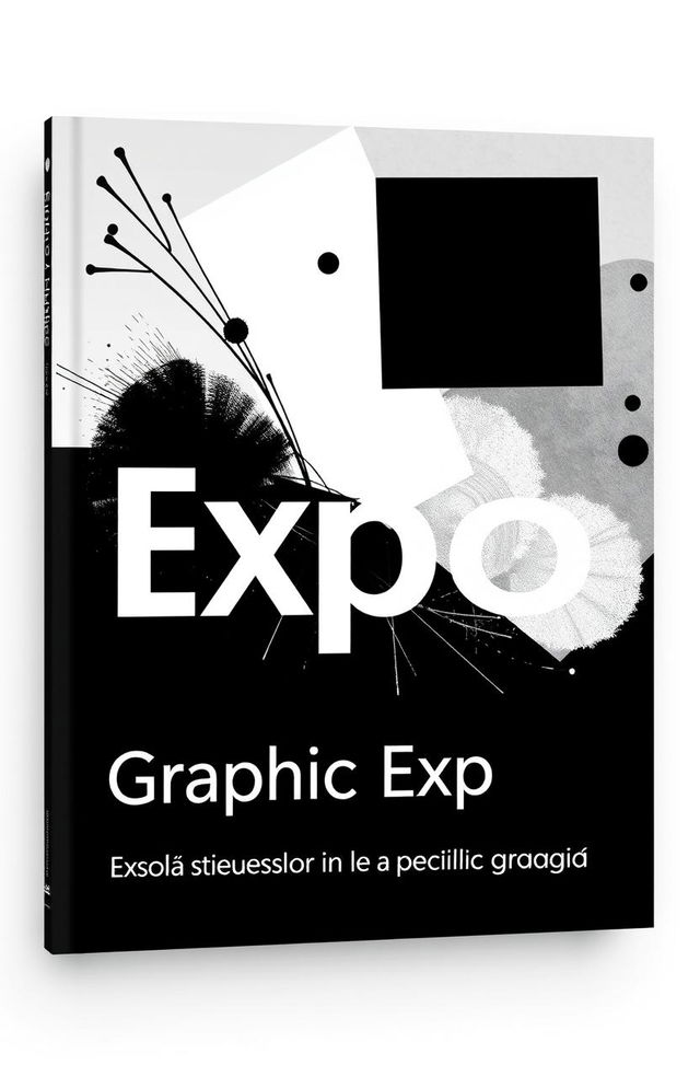 A modern square cover design in black and white for an art album titled 'Graphic Expo'