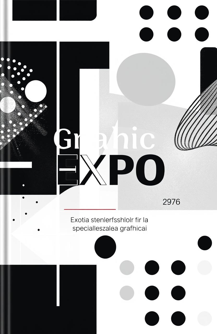 A modern square cover design in black and white for an art album titled 'Graphic Expo'