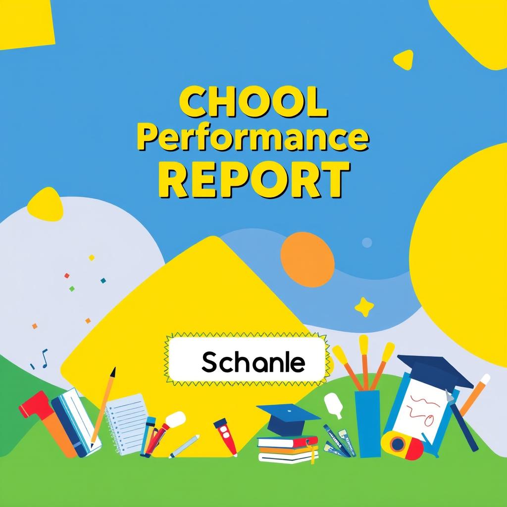 A visually appealing cover page for a school performance report, featuring a colorful background with abstract geometric shapes symbolizing creativity and education