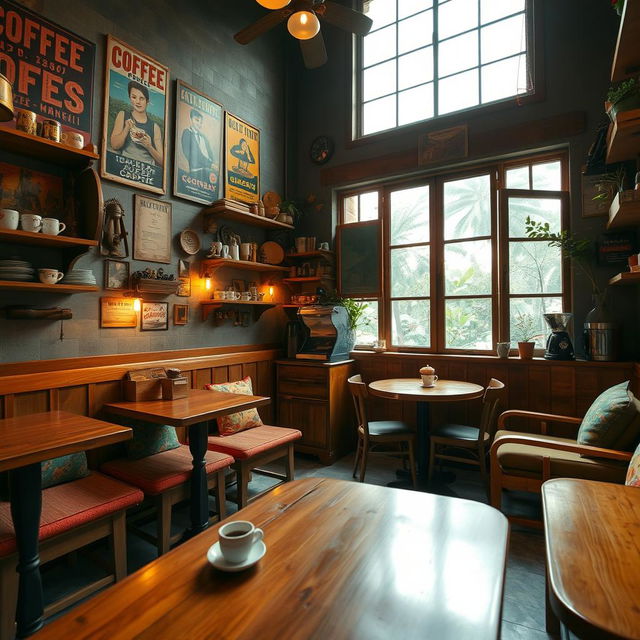 A vintage bubble coffee shop interior located in Gamplong village, Jogjakarta