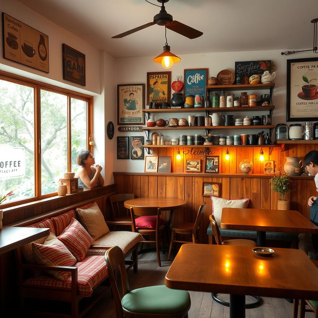 A vintage bubble coffee shop interior located in Gamplong village, Jogjakarta