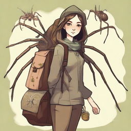 This is a digital art image of an arachnid girl who is a traveler and a gatherer