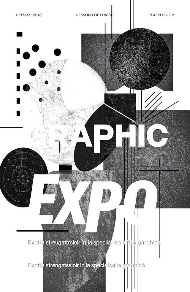 A modern square album cover in black and white for an art collection titled 'Graphic Expo', featuring the subtitle 'Expoziția studenților de la specializarea grafică'