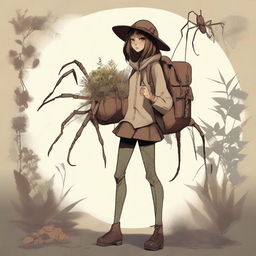 This is a digital art image of an arachnid girl who is a traveler and a gatherer