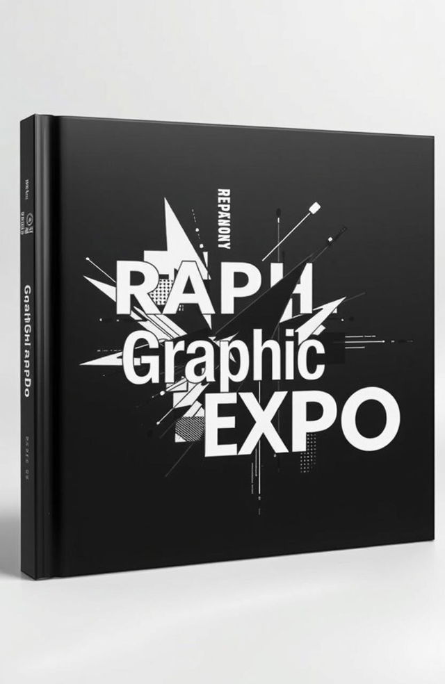 A modern, square black and white cover for an art album titled 'Graphic Expo'