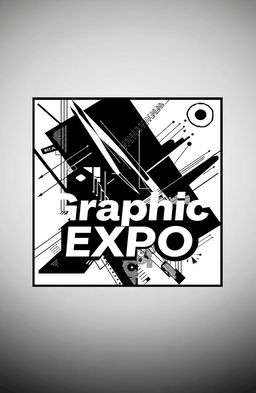 A modern, square black and white cover for an art album titled 'Graphic Expo'