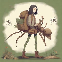 This is a digital art image of an arachnid girl who is a traveler and a gatherer