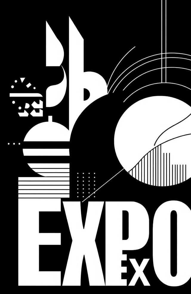 A black and white square album cover titled 'Graphic Expo', featuring abstract graphic elements that showcase bold shapes, lines, and patterns