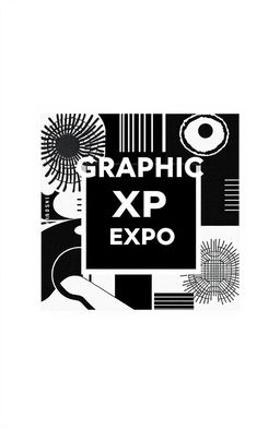 A black and white square album cover titled 'Graphic Expo', featuring abstract graphic elements that showcase bold shapes, lines, and patterns