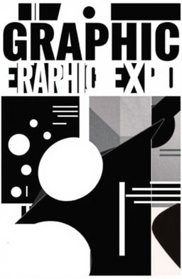 A black and white square album cover titled 'Graphic Expo', featuring abstract graphic elements that showcase bold shapes, lines, and patterns