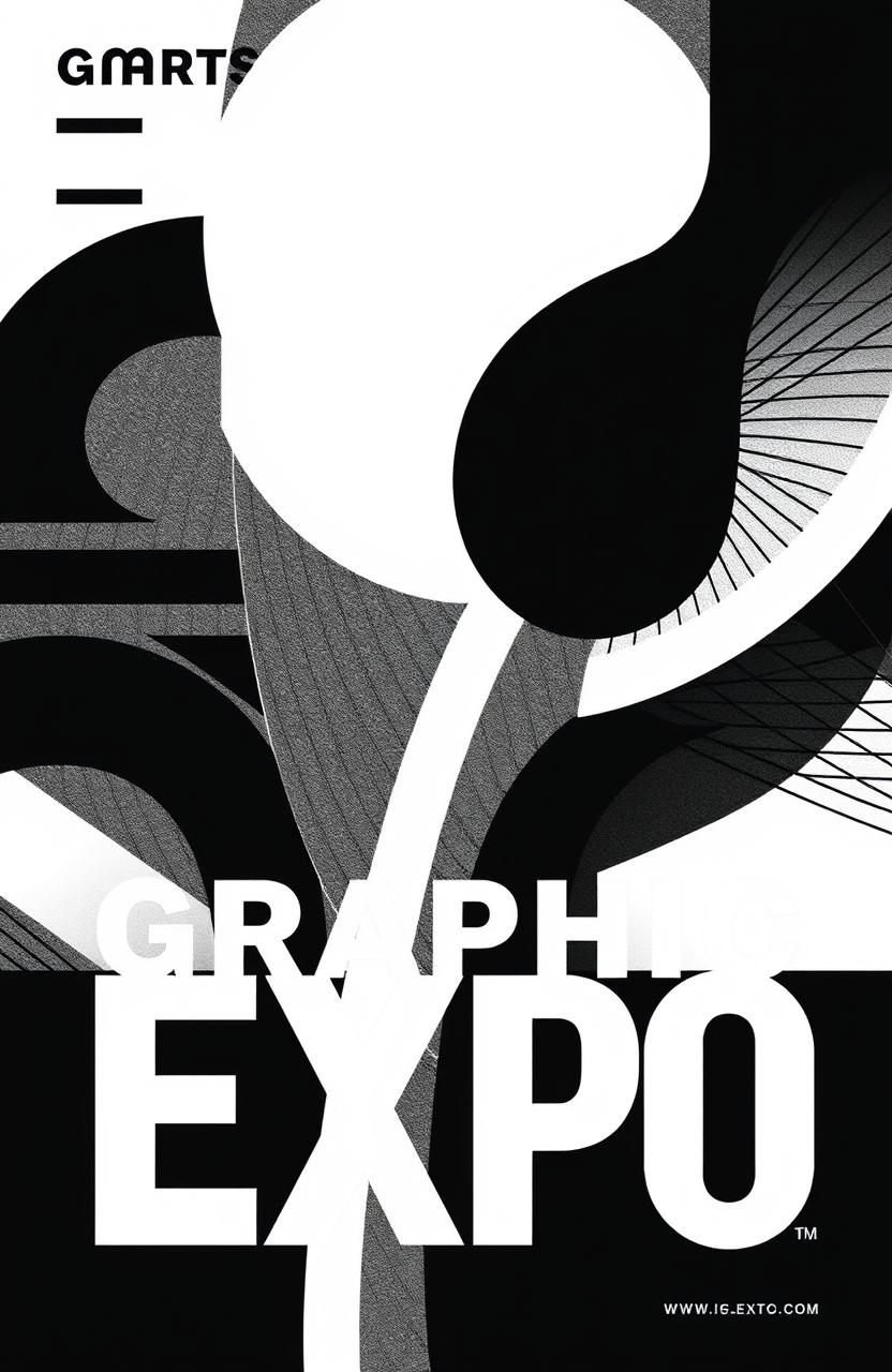 A black and white square album cover titled 'Graphic Expo', featuring abstract graphic elements that showcase bold shapes, lines, and patterns