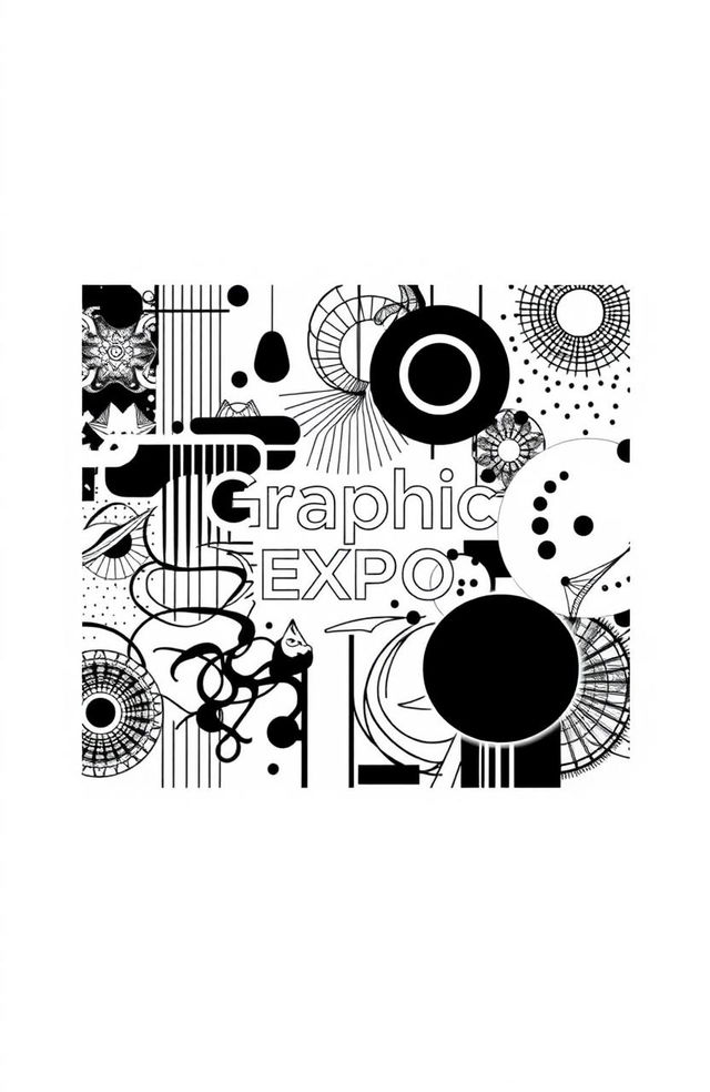 A square black and white album cover titled 'Graphic Expo', showcasing abstract graphic elements