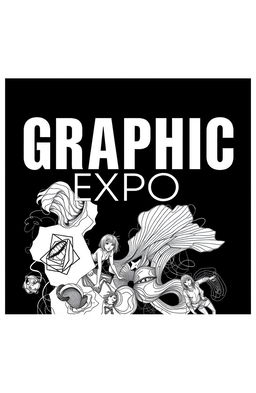 A square black-and-white cover design for an art album titled "Graphic Expo"