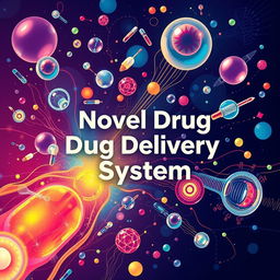 A visually striking cover page design featuring a novel drug delivery system, showcasing creative and imaginative illustrations of different drug delivery methods such as nanoparticles, liposomes, and microneedles