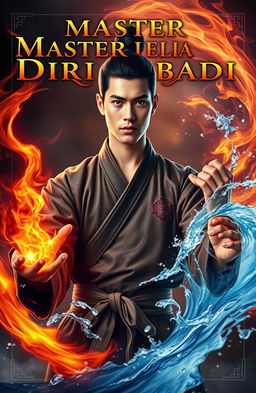 A captivating novel cover featuring a handsome young man embodying the essence of martial arts and cultivation