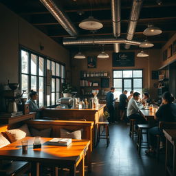 A charming vintage coffee shop interior in Kulon Progo, Yogyakarta, showcasing the warm and inviting atmosphere