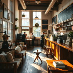 A charming vintage coffee shop interior in Kulon Progo, Yogyakarta, showcasing the warm and inviting atmosphere