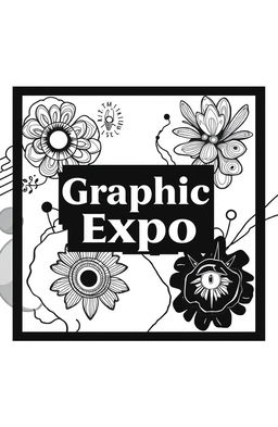 A square black and white album cover for an art collection titled 'Graphic Expo'