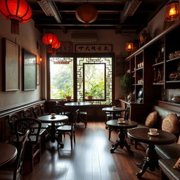 A charming vintage Chinese coffee shop interior located in Kulon Progo, Yogyakarta