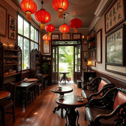 A charming vintage Chinese coffee shop interior located in Kulon Progo, Yogyakarta