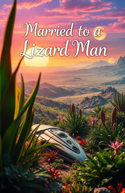 A vibrant sci-fi scene on an alien planet, showcasing lush green vegetation and exotic flora