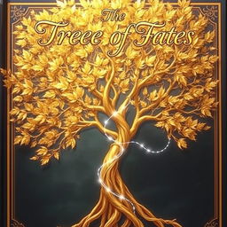 A mystical book cover featuring the title "The Tree of Fates" elegantly written in intricate calligraphy at the top