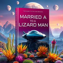 A captivating futuristic book cover set on an alien planet rich with vibrant vegetation and unusual plant life