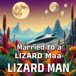 A captivating futuristic book cover set on an alien planet rich with vibrant vegetation and unusual plant life