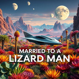 A captivating futuristic book cover set on an alien planet rich with vibrant vegetation and unusual plant life