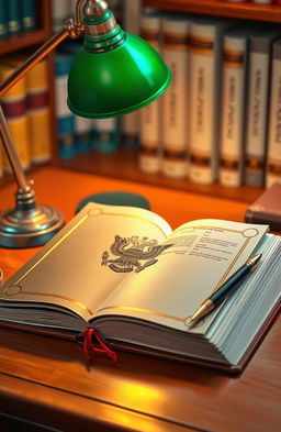 An artistic depiction of a government book featuring a shiny, polished cover, embossed with the national emblem prominently displayed in the center