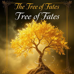 A mystical book cover design featuring the title "The Tree of Fates" elegantly written in beautiful calligraphy at the top
