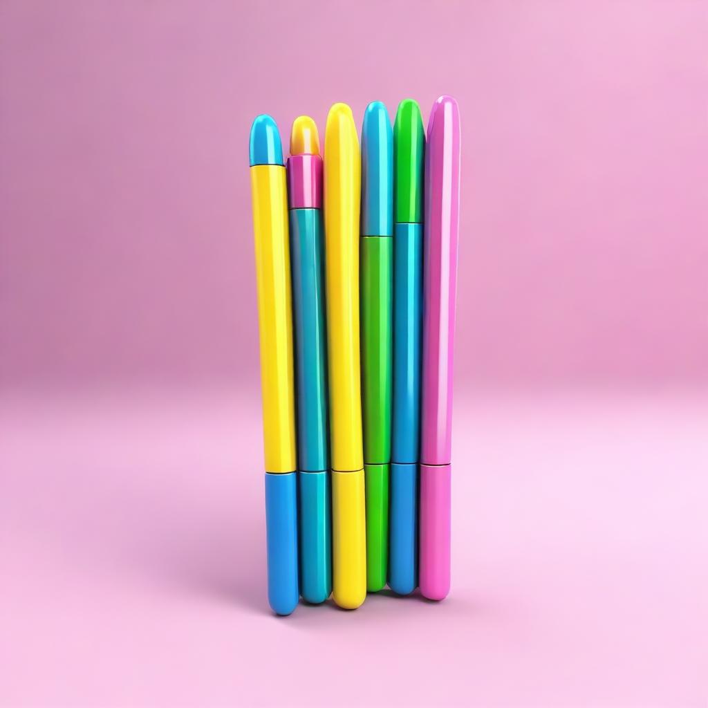 A high-quality 3D image of a single, cute, plastic pen designed for kids