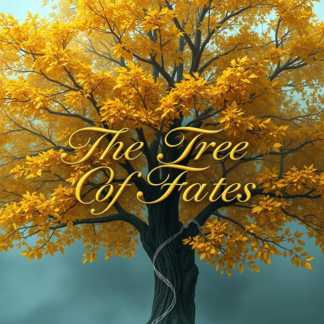 A book cover featuring the title "The Tree of Fates" elegantly written in shimmering calligraphy