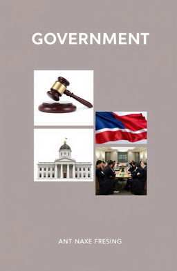 A government book cover featuring four small images arranged artistically, each depicting elements of governance: a gavel, a flag, a city hall, and a community meeting