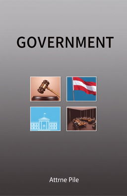 A government book cover featuring four small images arranged artistically, each depicting elements of governance: a gavel, a flag, a city hall, and a community meeting