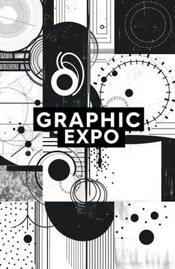 Black and white square album cover titled 'Graphic Expo', featuring a collage of various abstract graphic illustrations with different textures