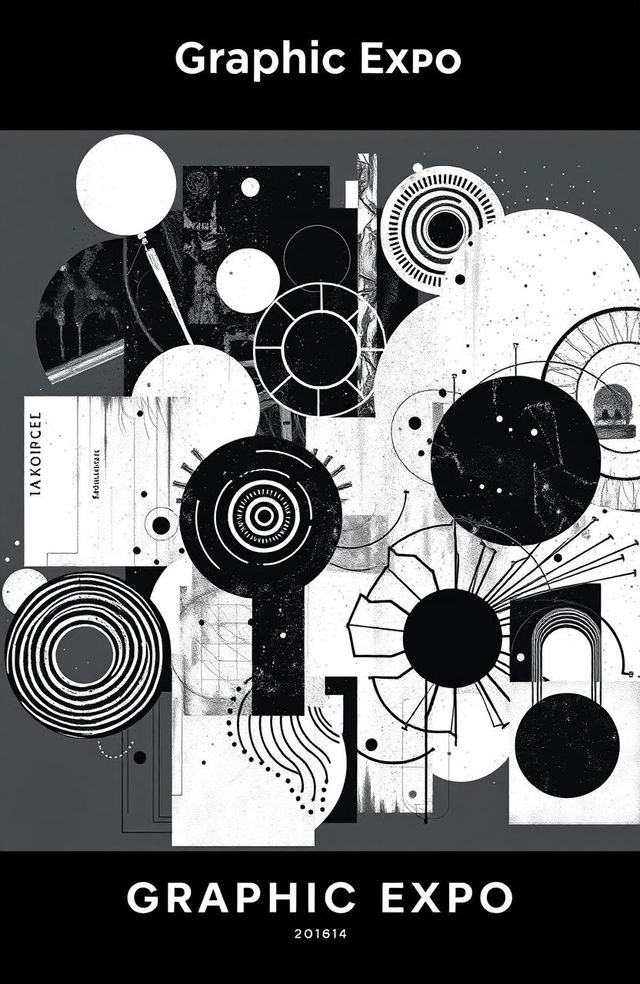 Black and white square album cover titled 'Graphic Expo', featuring a collage of various abstract graphic illustrations with different textures