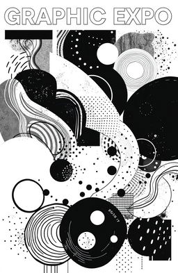 Black and white square album cover titled 'Graphic Expo', featuring a collage of various abstract graphic illustrations with different textures