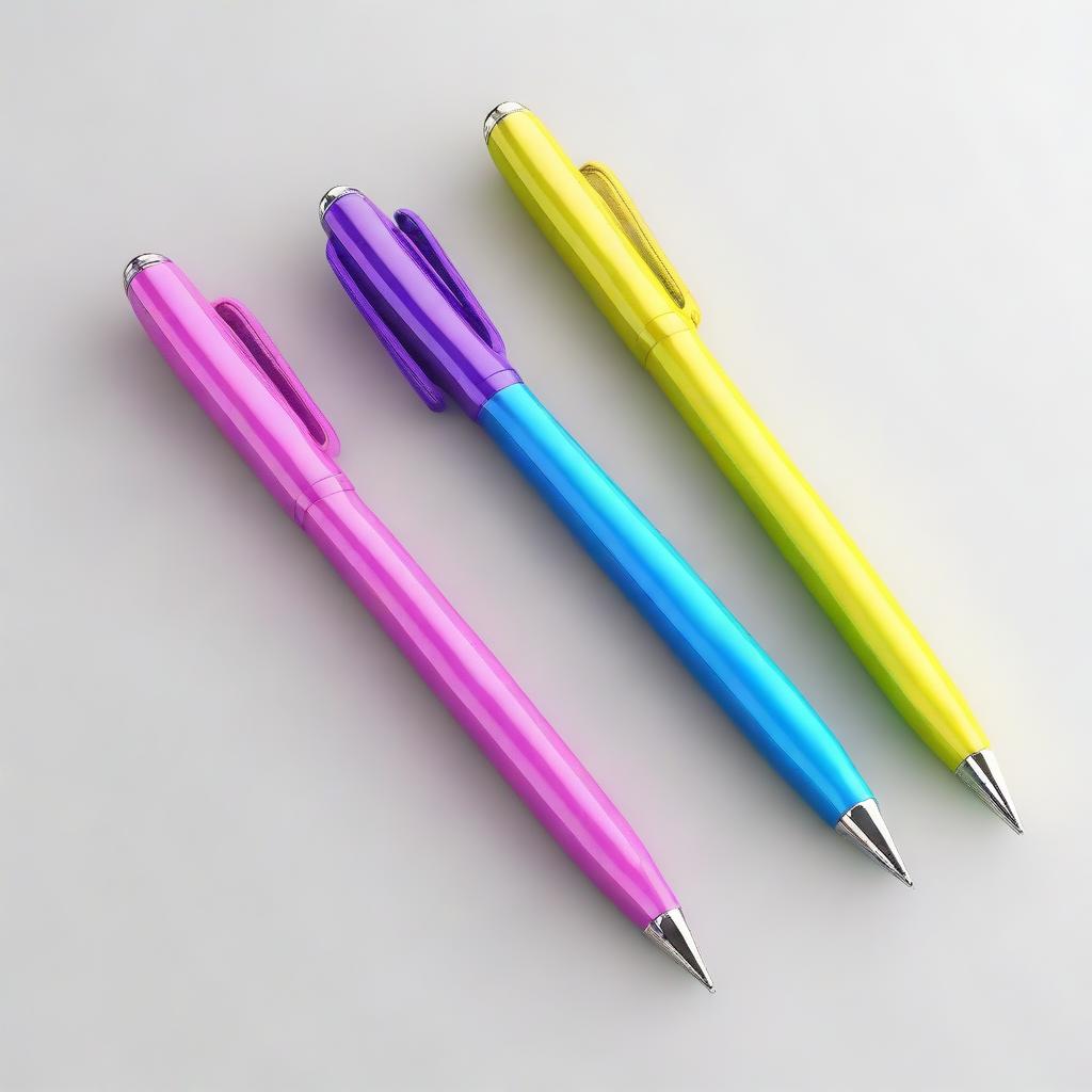 A high-quality 3D image of a single, short, plastic pen designed for kids