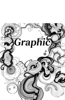 A square black and white cover for an art album titled 'Graphic Expo', featuring a creative arrangement of graphic drawings showcasing various abstract textures