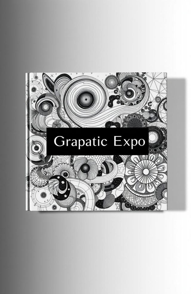 A square black and white art album cover titled 'Graphic Expo', featuring a captivating arrangement of abstract graphic drawings