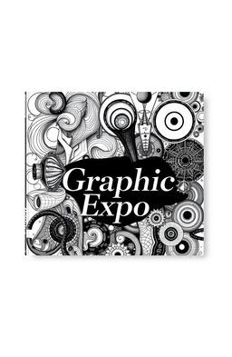 A square black and white art album cover titled 'Graphic Expo', featuring a captivating arrangement of abstract graphic drawings