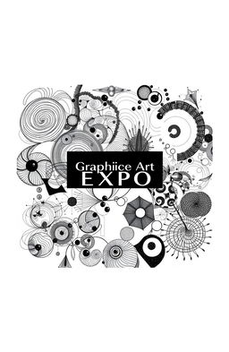 A square black and white art album cover titled 'Graphic Expo', featuring a captivating arrangement of abstract graphic drawings