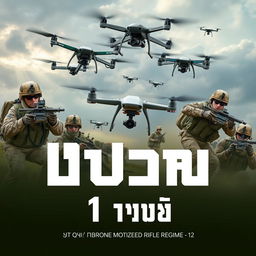 A bold and engaging poster displaying the text 'БПЛА 1 МОТОСТРЕЛКОВЫЙ ПОЛК' (Drones 1 Motorized Rifle Regiment)