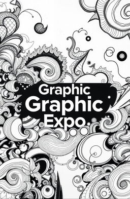 A square black and white album cover titled 'Graphic Expo', featuring intricate graphic drawings that showcase a variety of abstract textures