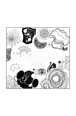 A square black and white cover for an art album titled 'Graphic Expo'