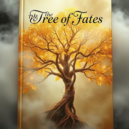 A captivating book cover for 'The Tree of Fates', featuring an elegantly designed title in intricate calligraphy at the top